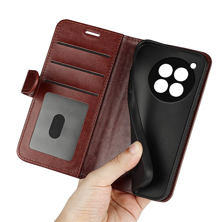 For OnePlus 12 5G PU Leather Case Magnetic Closure Phone Cover Crazy Horse Texture - Brown