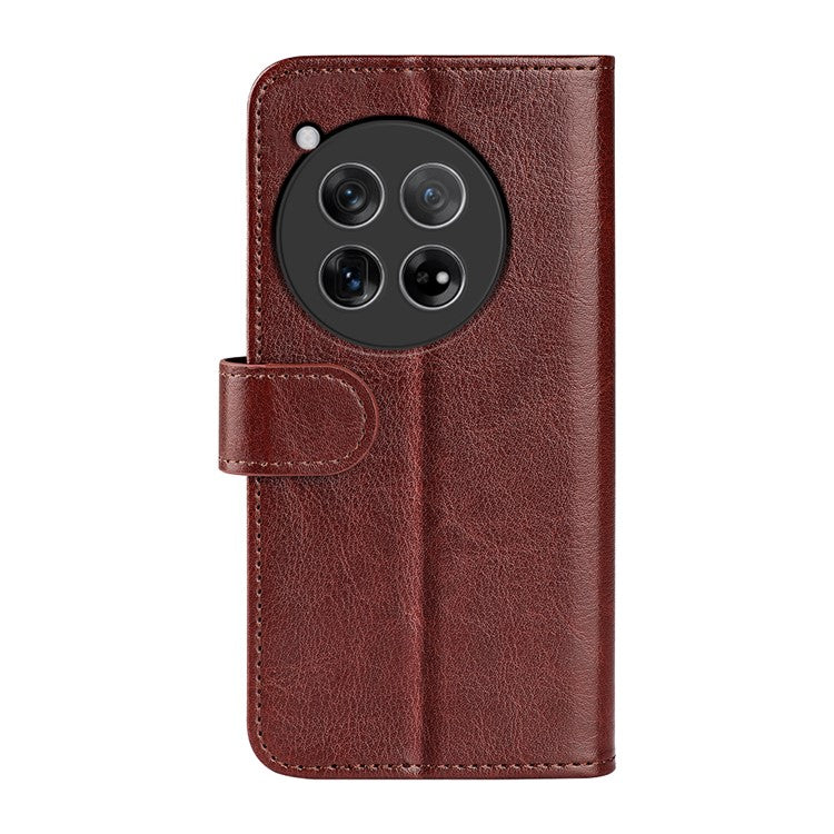 For OnePlus 12 5G PU Leather Case Magnetic Closure Phone Cover Crazy Horse Texture - Brown