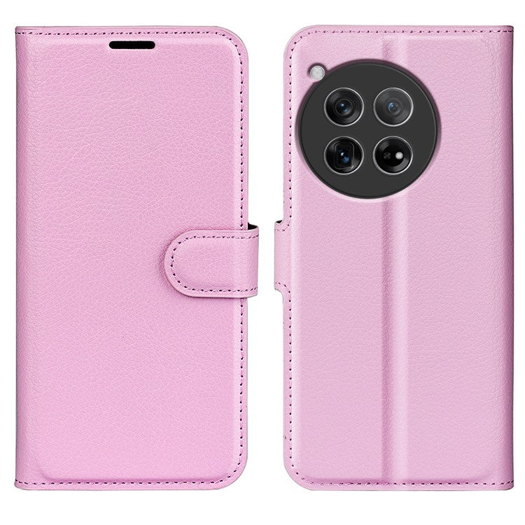 For OnePlus 12 5G Phone Case Flip Wallet Shockproof PU Leather Stand Cover - Pink