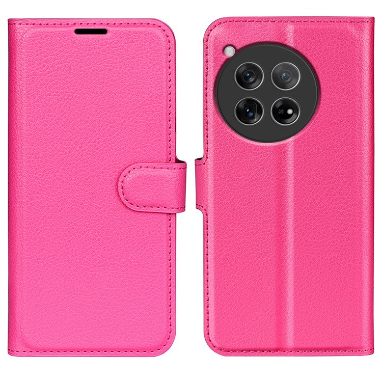 For OnePlus 12 5G Phone Case Flip Wallet Shockproof PU Leather Stand Cover - Rose