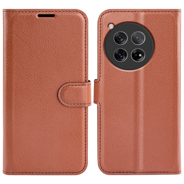 For OnePlus 12 5G Phone Case Flip Wallet Shockproof PU Leather Stand Cover - Brown