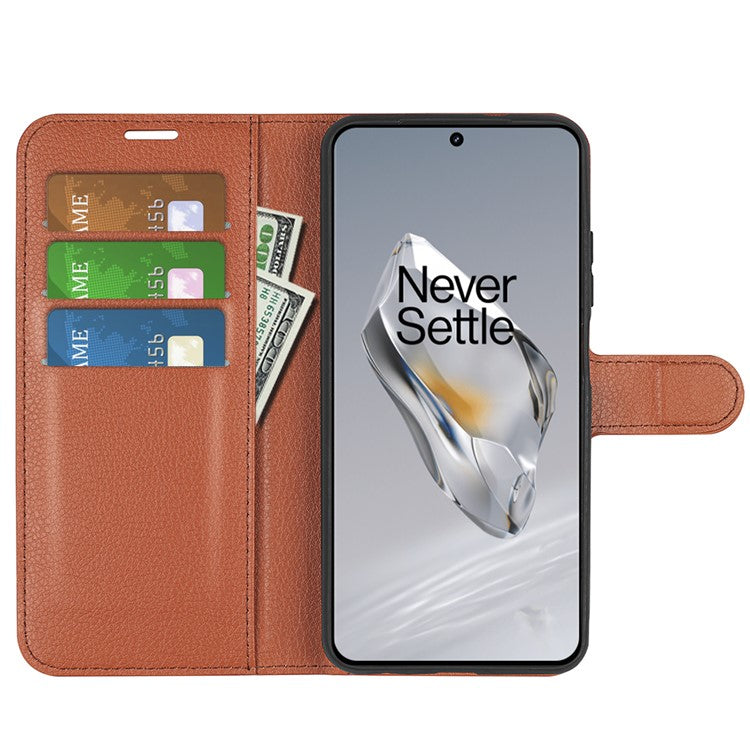 For OnePlus 12 5G Phone Case Flip Wallet Shockproof PU Leather Stand Cover - Brown