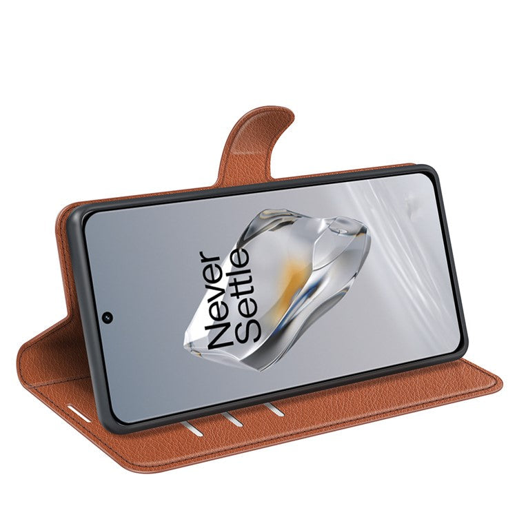 For OnePlus 12 5G Phone Case Flip Wallet Shockproof PU Leather Stand Cover - Brown