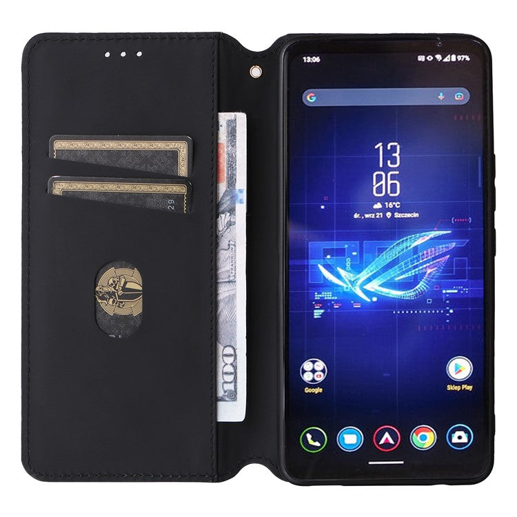 For Asus ROG Phone 8 Pro 5G / 8 5G Wallet Case Leather Magnetic Auto Closing Imprint Cover - Silver