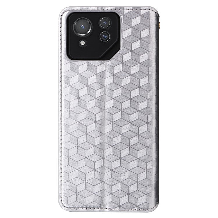 For Asus ROG Phone 8 Pro 5G / 8 5G Wallet Case Leather Magnetic Auto Closing Imprint Cover - Silver