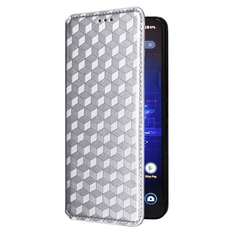 For Asus ROG Phone 8 Pro 5G / 8 5G Wallet Case Leather Magnetic Auto Closing Imprint Cover - Silver