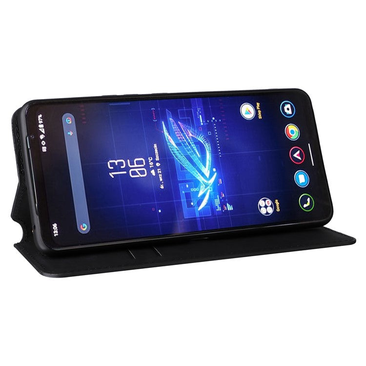 For Asus ROG Phone 8 Pro 5G / 8 5G Wallet Case Leather Magnetic Auto Closing Imprint Cover - Black