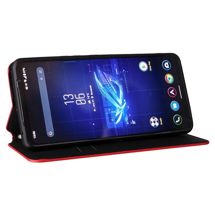 For Asus ROG Phone 8 Pro 5G / 8 5G Wallet Case Leather Magnetic Auto Closing Imprint Cover - Red