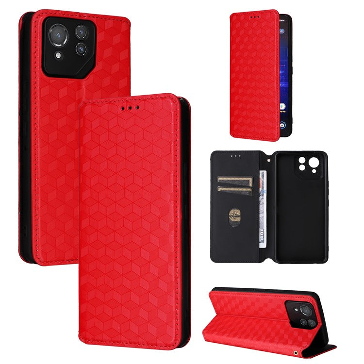 For Asus ROG Phone 8 Pro 5G / 8 5G Wallet Case Leather Magnetic Auto Closing Imprint Cover - Red