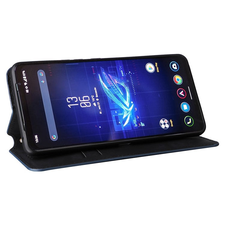 For Asus ROG Phone 8 Pro 5G / 8 5G Wallet Case Leather Magnetic Auto Closing Imprint Cover - Blue