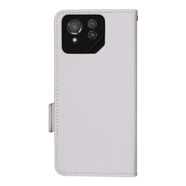 For Asus ROG Phone 8 Pro 5G / 8 5G Magnetic Case Leather Litchi Texture Cover with Wrist Strap - White