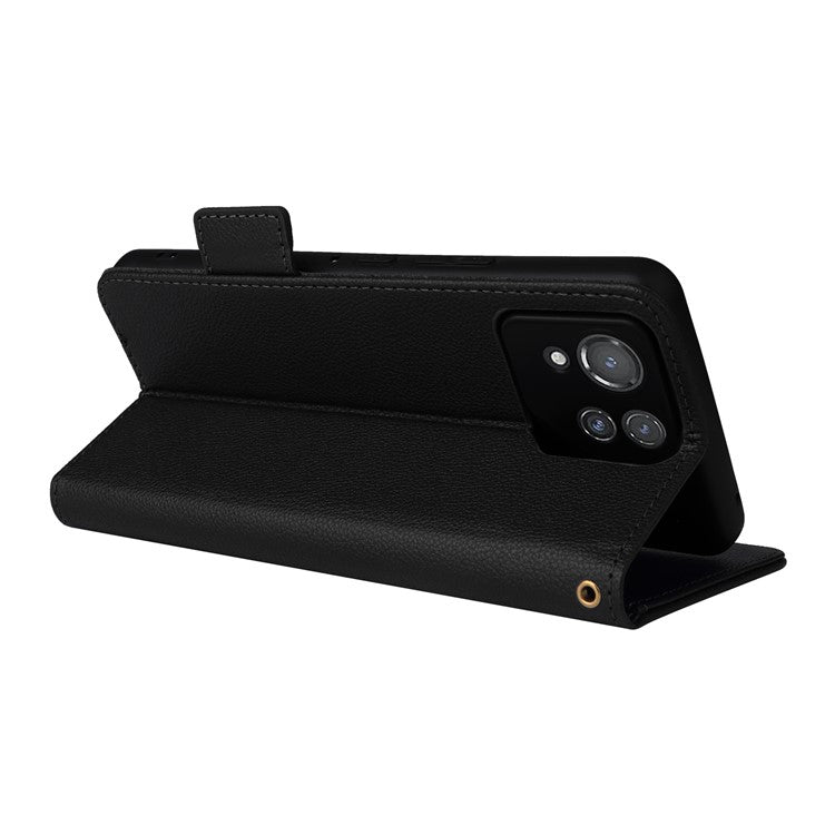 For Asus ROG Phone 8 Pro 5G / 8 5G Magnetic Case Leather Litchi Texture Cover with Wrist Strap - Black