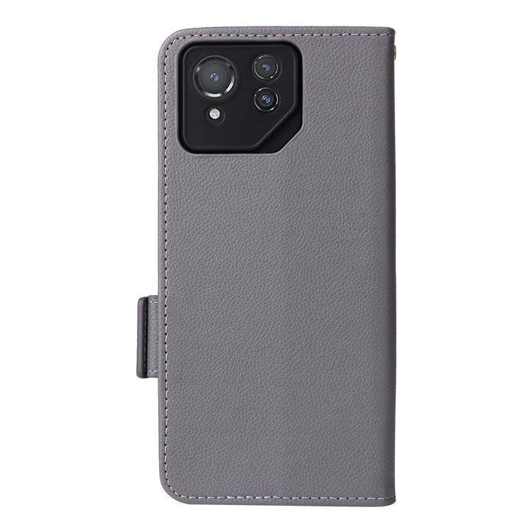 For Asus ROG Phone 8 Pro 5G / 8 5G Magnetic Case Leather Litchi Texture Cover with Wrist Strap - Grey