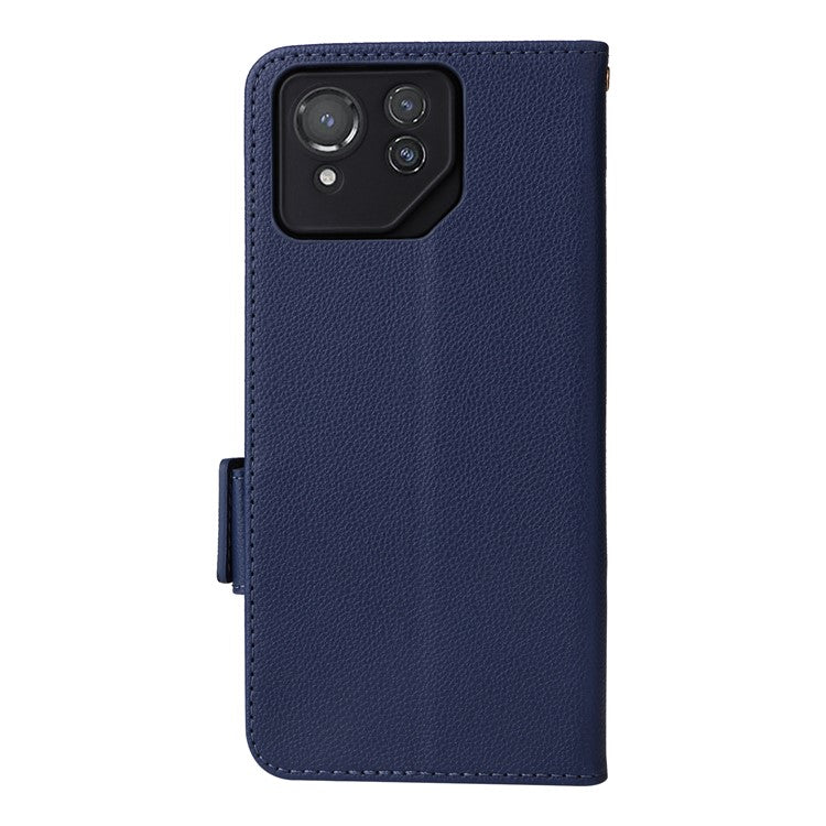 For Asus ROG Phone 8 Pro 5G / 8 5G Magnetic Case Leather Litchi Texture Cover with Wrist Strap - Dark Blue