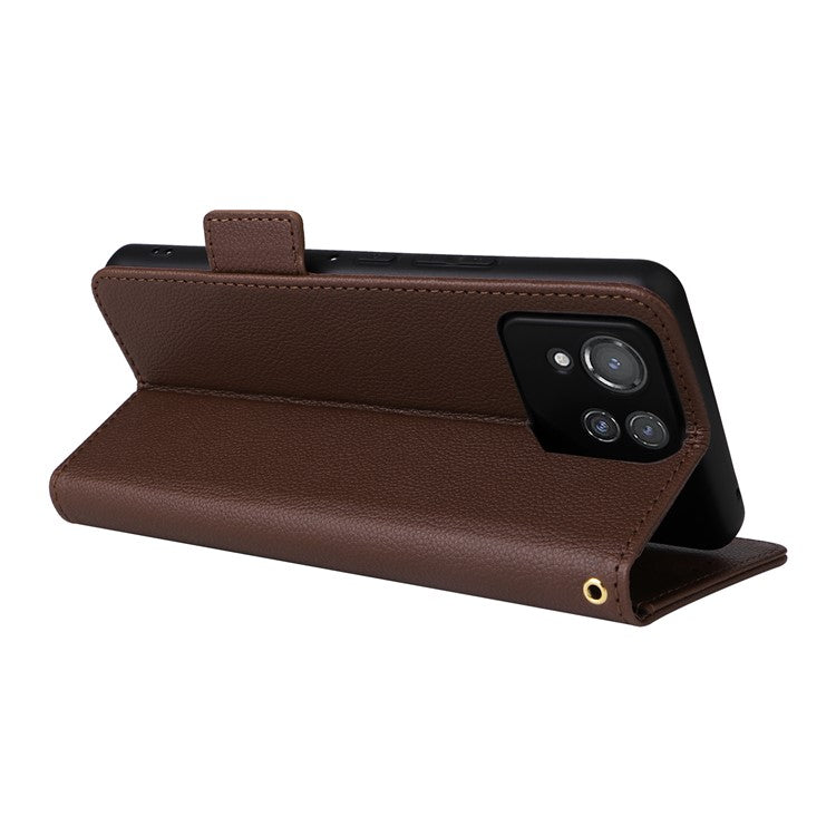For Asus ROG Phone 8 Pro 5G / 8 5G Magnetic Case Leather Litchi Texture Cover with Wrist Strap - Brown