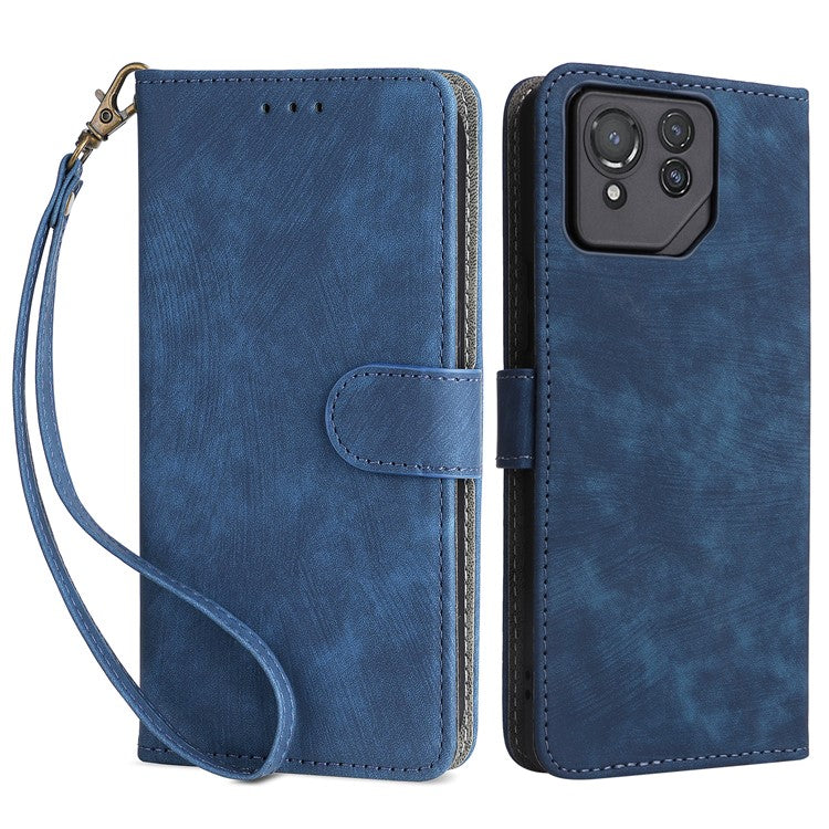 For Asus ROG Phone 8 Pro 5G / 8 5G Case RFID Blocking Wallet Cover with Hand Strap - Blue