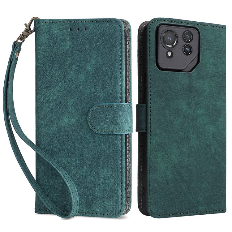 For Asus ROG Phone 8 Pro 5G / 8 5G Case RFID Blocking Wallet Cover with Hand Strap - Green