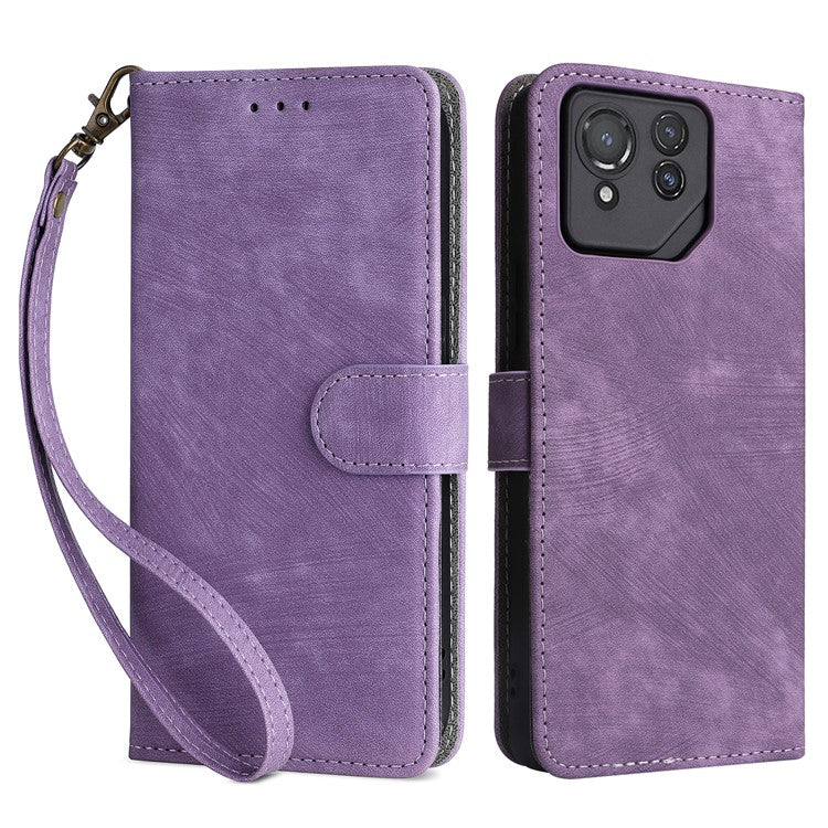 For Asus ROG Phone 8 Pro 5G / 8 5G Case RFID Blocking Wallet Cover with Hand Strap - Purple