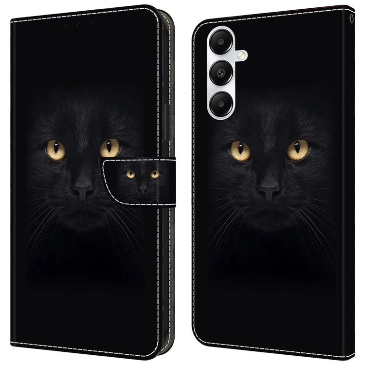 For Samsung Galaxy A35 5G Case Leather Printed 3D Pattern Phone Stand Cover - Black Cat