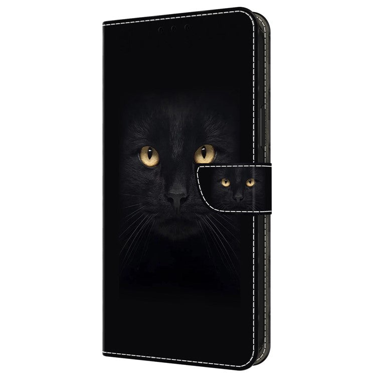 For Samsung Galaxy A35 5G Case Leather Printed 3D Pattern Phone Stand Cover - Black Cat