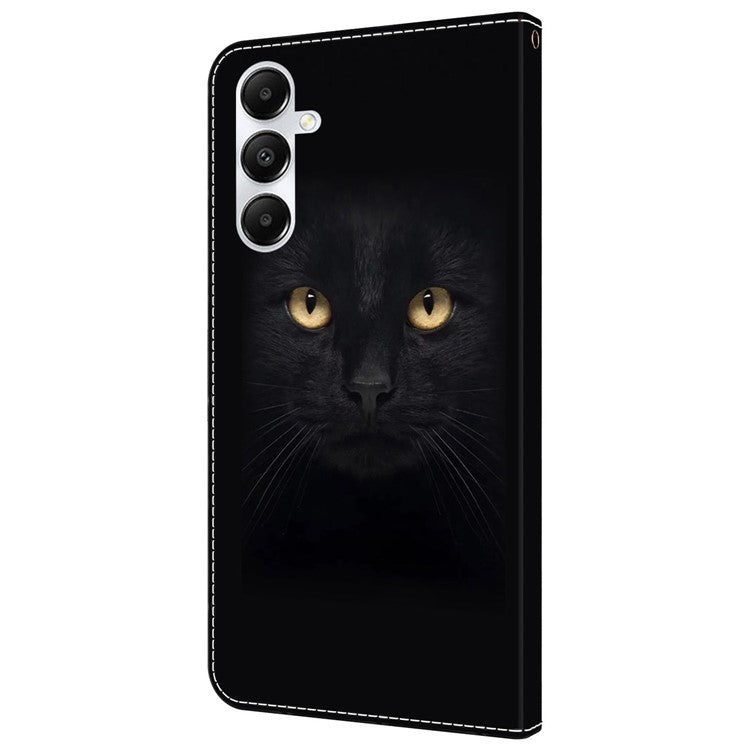 For Samsung Galaxy A35 5G Case Leather Printed 3D Pattern Phone Stand Cover - Black Cat