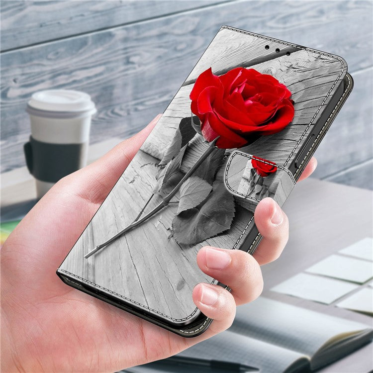 For Samsung Galaxy A55 5G Cell Phone Case Printed 3D Pattern Stand Leather Cover - Rose