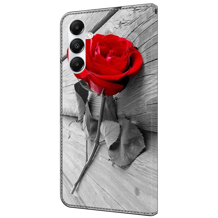 For Samsung Galaxy A55 5G Cell Phone Case Printed 3D Pattern Stand Leather Cover - Rose
