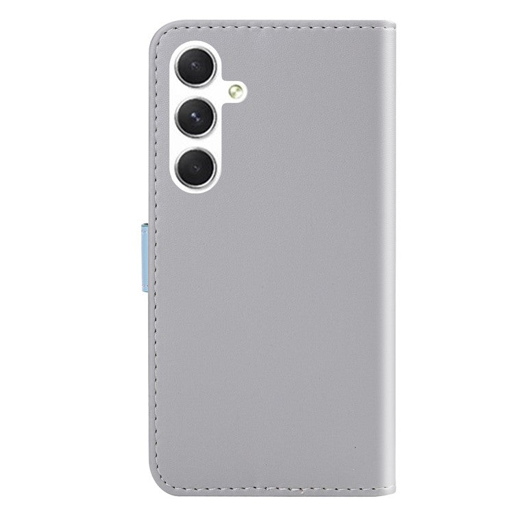 For Samsung Galaxy S24 Magnetic Case Three-color Splicing Leather Cell Phone Cover - Grey+Blue+Pink