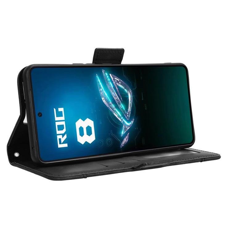 For Asus ROG Phone 8 Pro 5G / 8 5G Case Stand Leather Cover with Multiple Card Slots - Black