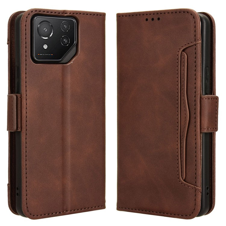 For Asus ROG Phone 8 Pro 5G / 8 5G Case Stand Leather Cover with Multiple Card Slots - Brown