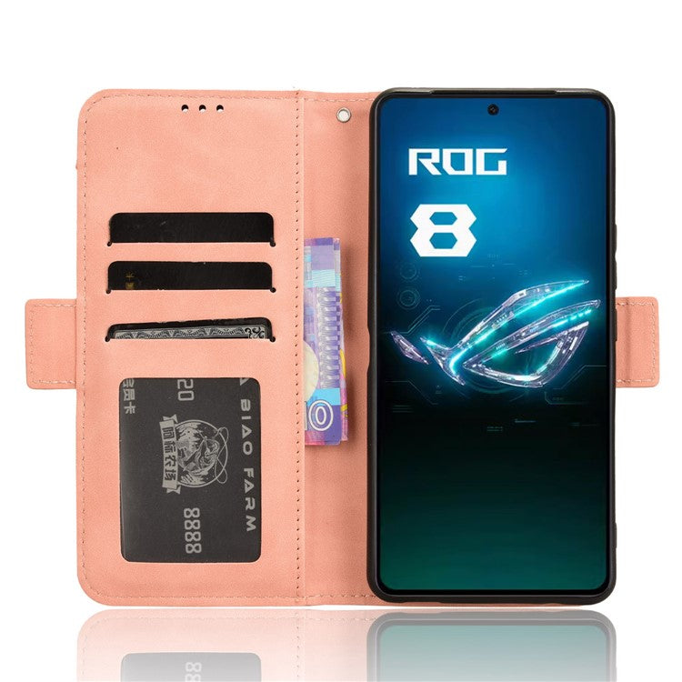 For Asus ROG Phone 8 Pro 5G / 8 5G Case Stand Leather Cover with Multiple Card Slots - Pink