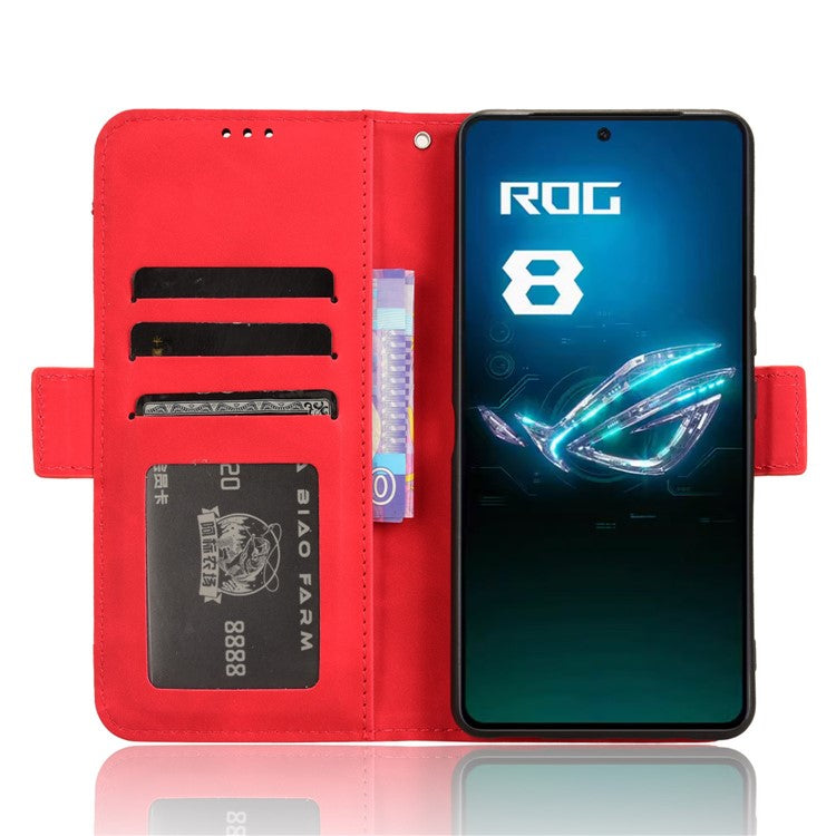 For Asus ROG Phone 8 Pro 5G / 8 5G Case Stand Leather Cover with Multiple Card Slots - Red