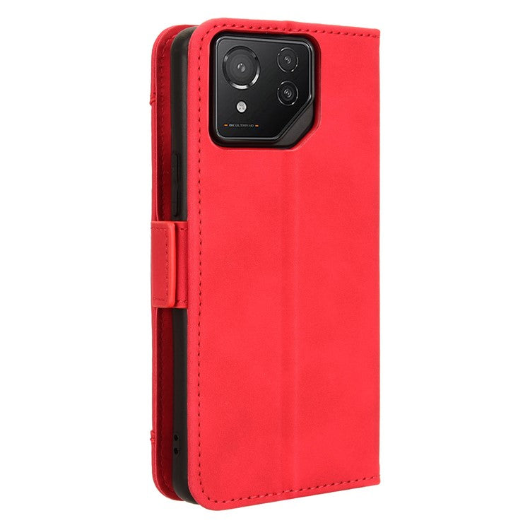 For Asus ROG Phone 8 Pro 5G / 8 5G Case Stand Leather Cover with Multiple Card Slots - Red