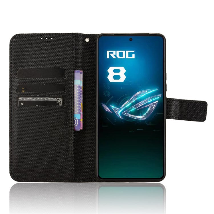 For Asus ROG Phone 8 Pro 5G / 8 5G Magnetic Phone Case Diamond Texture Card Slots Cover - Black