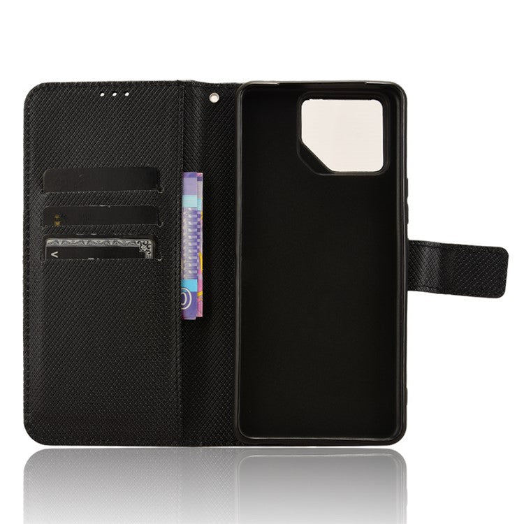 For Asus ROG Phone 8 Pro 5G / 8 5G Magnetic Phone Case Diamond Texture Card Slots Cover - Black