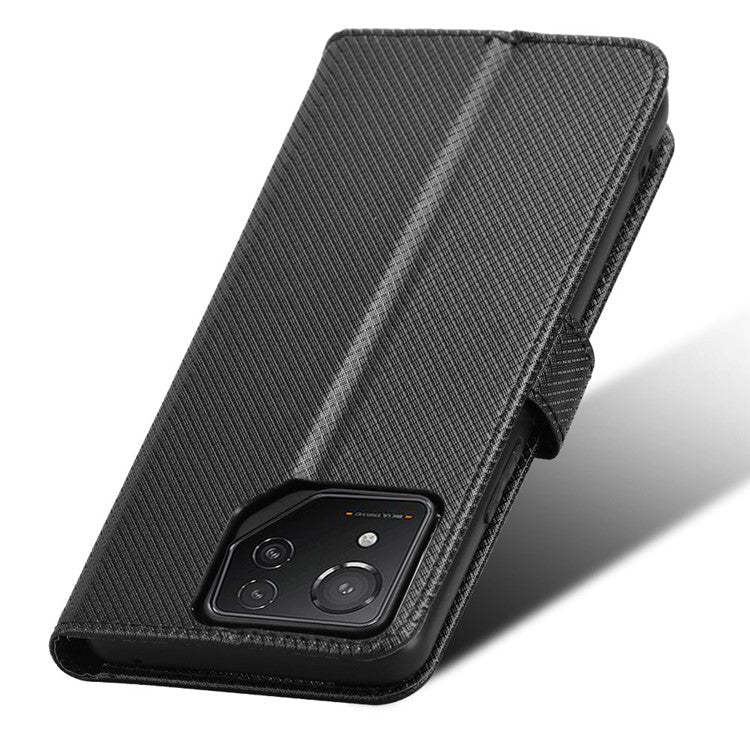 For Asus ROG Phone 8 Pro 5G / 8 5G Magnetic Phone Case Diamond Texture Card Slots Cover - Black