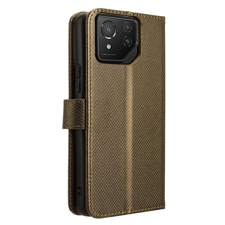 For Asus ROG Phone 8 Pro 5G / 8 5G Magnetic Phone Case Diamond Texture Card Slots Cover - Brown