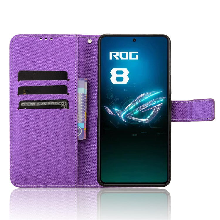 For Asus ROG Phone 8 Pro 5G / 8 5G Magnetic Phone Case Diamond Texture Card Slots Cover - Purple