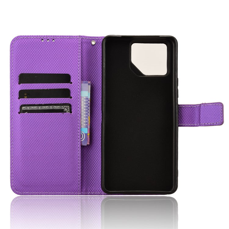 For Asus ROG Phone 8 Pro 5G / 8 5G Magnetic Phone Case Diamond Texture Card Slots Cover - Purple