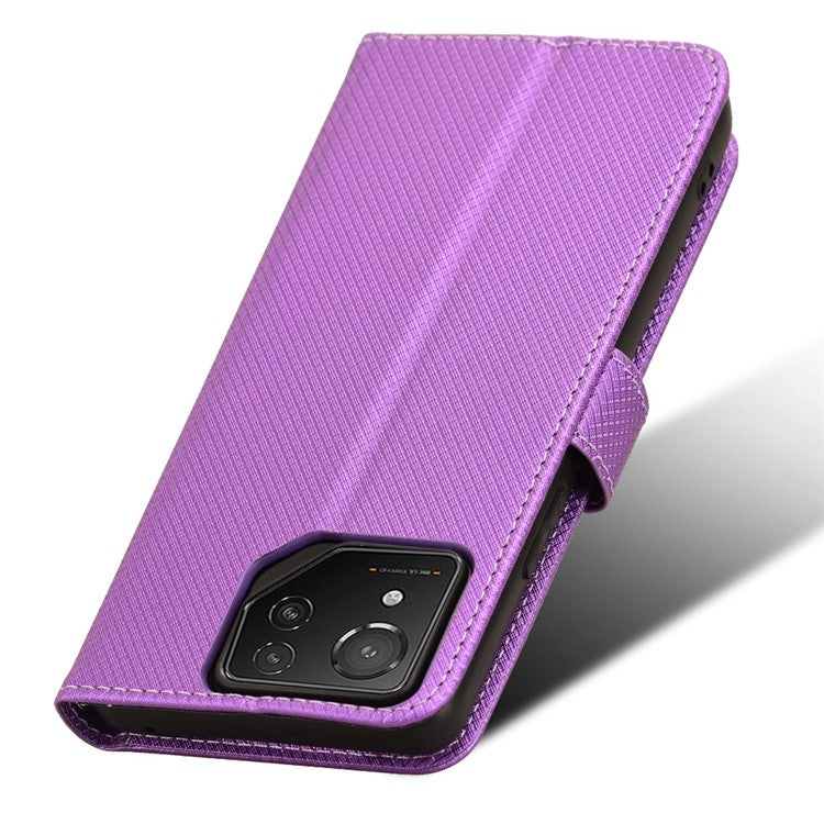 For Asus ROG Phone 8 Pro 5G / 8 5G Magnetic Phone Case Diamond Texture Card Slots Cover - Purple