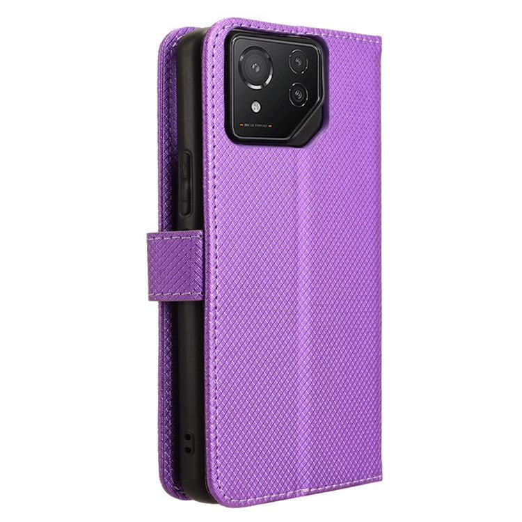 For Asus ROG Phone 8 Pro 5G / 8 5G Magnetic Phone Case Diamond Texture Card Slots Cover - Purple