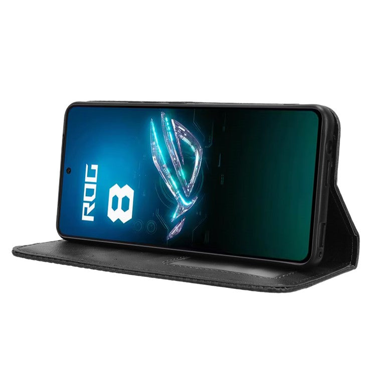 For Asus ROG Phone 8 Pro 5G / 8 5G Case Magnetic Closing Wallet Leather Phone Cover - Black