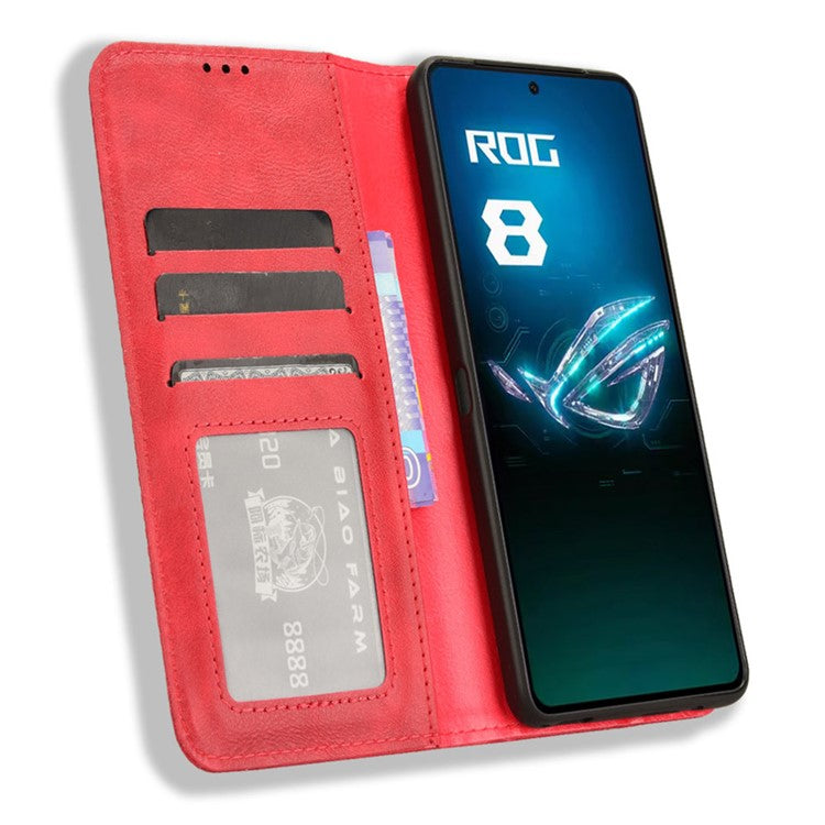 For Asus ROG Phone 8 Pro 5G / 8 5G Case Magnetic Closing Wallet Leather Phone Cover - Red