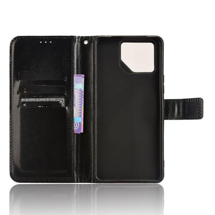 For Asus ROG Phone 8 Pro 5G / 8 5G Wallet Case Crazy Horse Texture PU Leather Phone Protector - Black