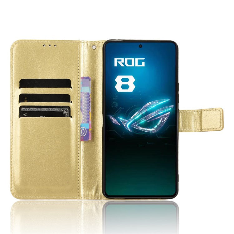 For Asus ROG Phone 8 Pro 5G / 8 5G Wallet Case Crazy Horse Texture PU Leather Phone Protector - Gold