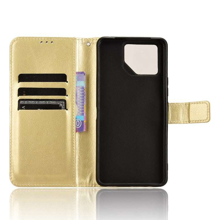 For Asus ROG Phone 8 Pro 5G / 8 5G Wallet Case Crazy Horse Texture PU Leather Phone Protector - Gold