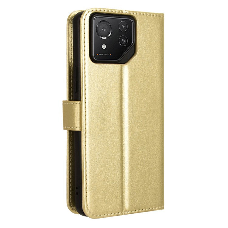 For Asus ROG Phone 8 Pro 5G / 8 5G Wallet Case Crazy Horse Texture PU Leather Phone Protector - Gold