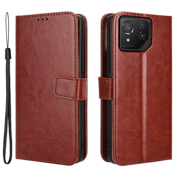 For Asus ROG Phone 8 Pro 5G / 8 5G Wallet Case Crazy Horse Texture PU Leather Phone Protector - Brown