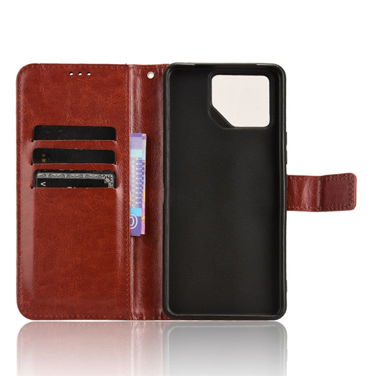 For Asus ROG Phone 8 Pro 5G / 8 5G Wallet Case Crazy Horse Texture PU Leather Phone Protector - Brown