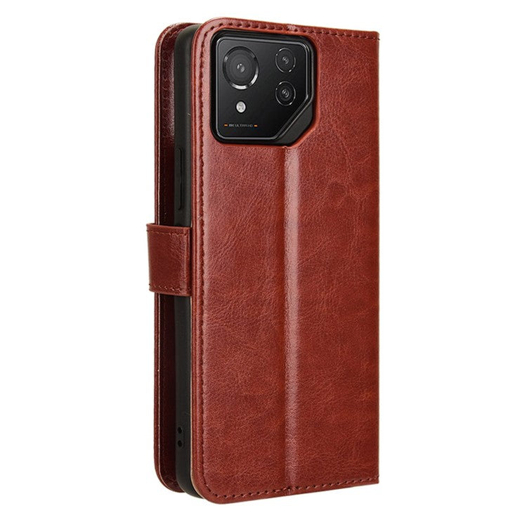 For Asus ROG Phone 8 Pro 5G / 8 5G Wallet Case Crazy Horse Texture PU Leather Phone Protector - Brown